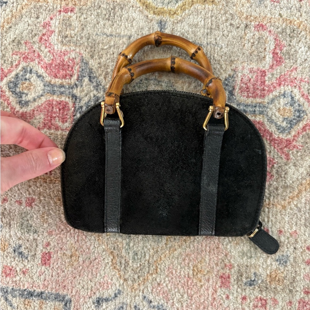 Gucci Black Suede Mini Dome Bag with Bamboo Handles - Picture 7 of 14